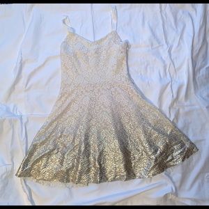Free People Whit Lace Dress with Gold Foil Ombré